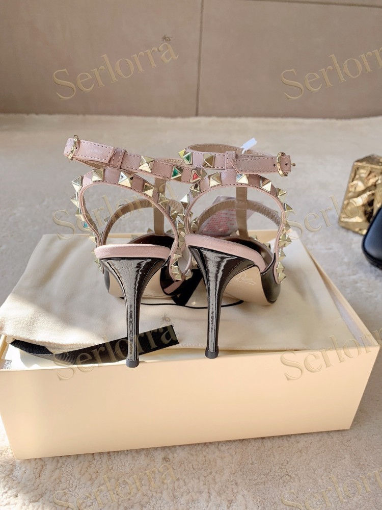 VALENTINO GARAVANI ROCKSTUD ANKLE STRAP POINTED‑TOE HIGH‑HEEL SANDALS