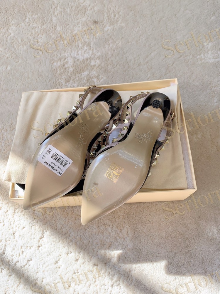 VALENTINO GARAVANI ROCKSTUD ANKLE STRAP POINTED‑TOE HIGH‑HEEL SANDALS