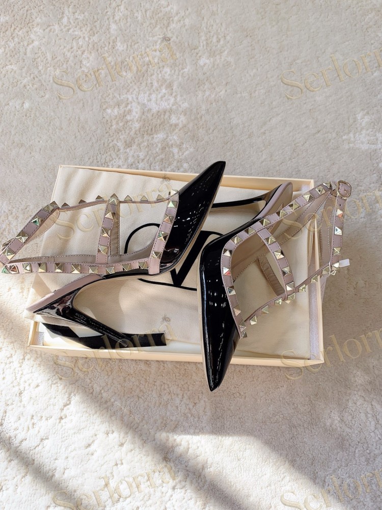 VALENTINO GARAVANI ROCKSTUD ANKLE STRAP POINTED‑TOE HIGH‑HEEL SANDALS
