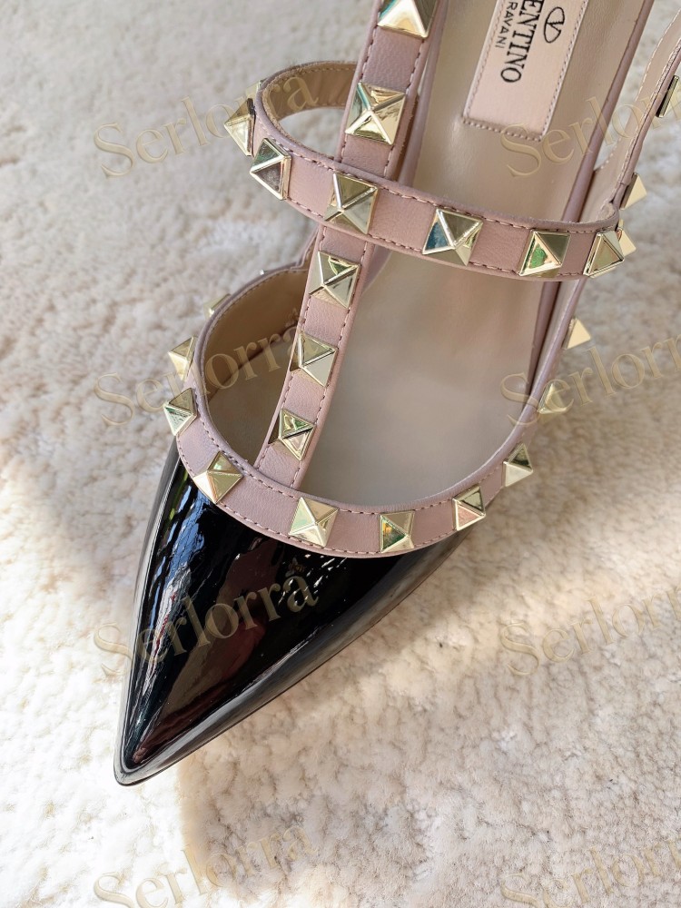 VALENTINO GARAVANI ROCKSTUD ANKLE STRAP POINTED‑TOE HIGH‑HEEL SANDALS
