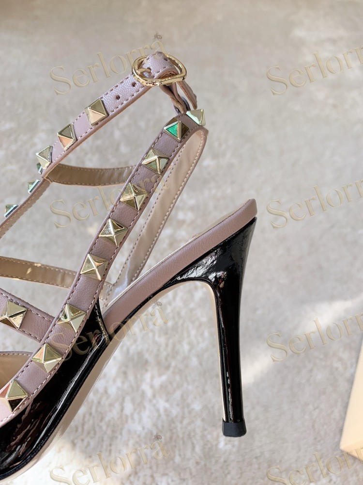 VALENTINO GARAVANI ROCKSTUD ANKLE STRAP POINTED‑TOE HIGH‑HEEL SANDALS