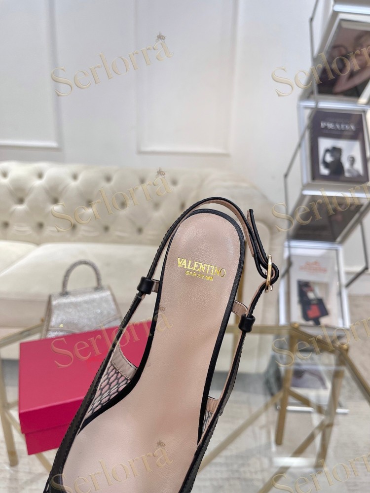 VALENTINO GARAVANI VALET DU ROI MESH AND KIDSKIN SLINGBACK PUMPS