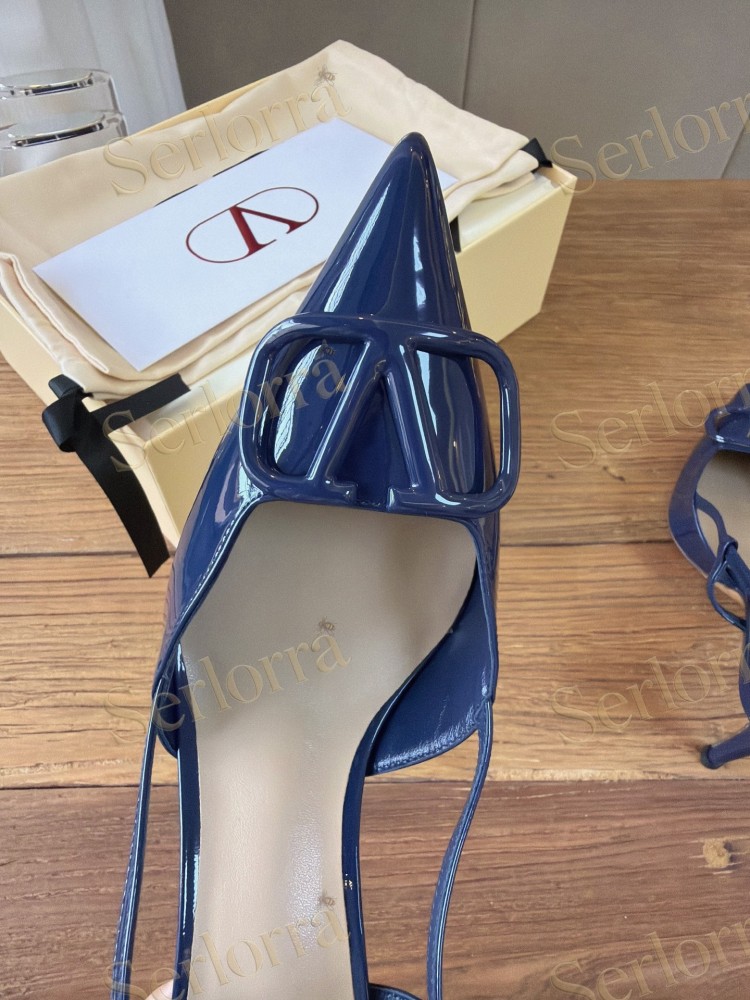 VALENTINO GARAVANI VLOGO SIGNATURE PATENT‑LEATHER SLINGBACK PUMPS