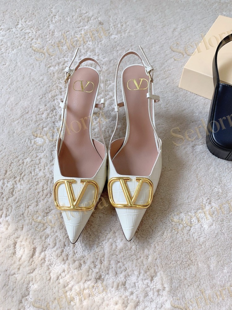 VALENTINO BURGUNDY CROC‑EFFECT LEATHER V‑LOGO SLINGBACK STILETTO PUMPS