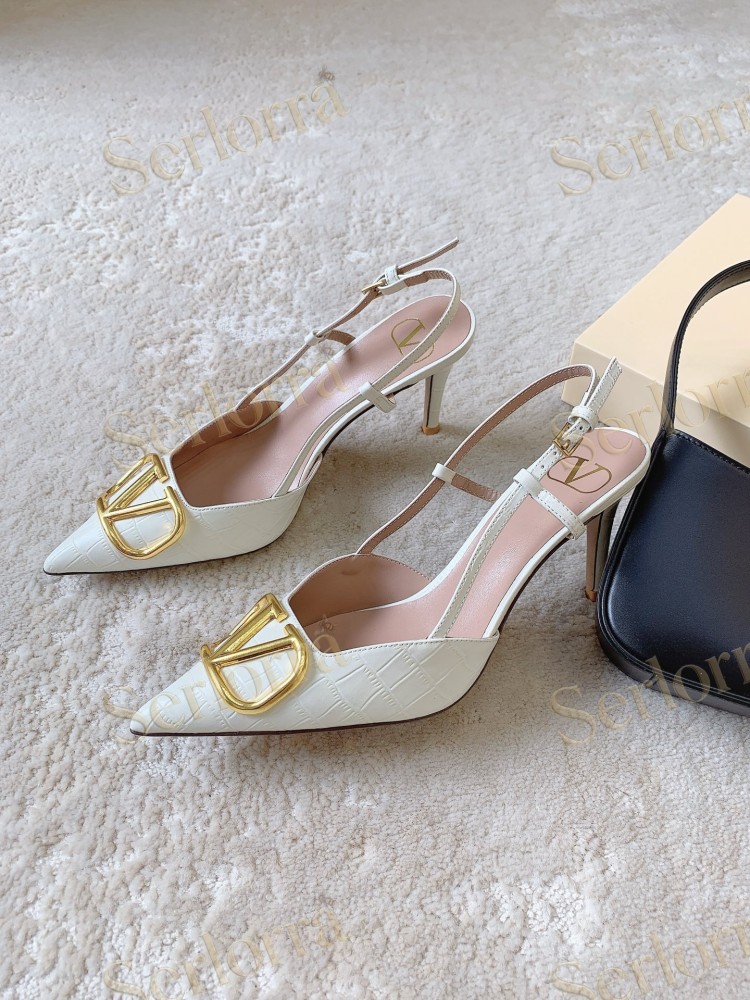 VALENTINO BURGUNDY CROC‑EFFECT LEATHER V‑LOGO SLINGBACK STILETTO PUMPS