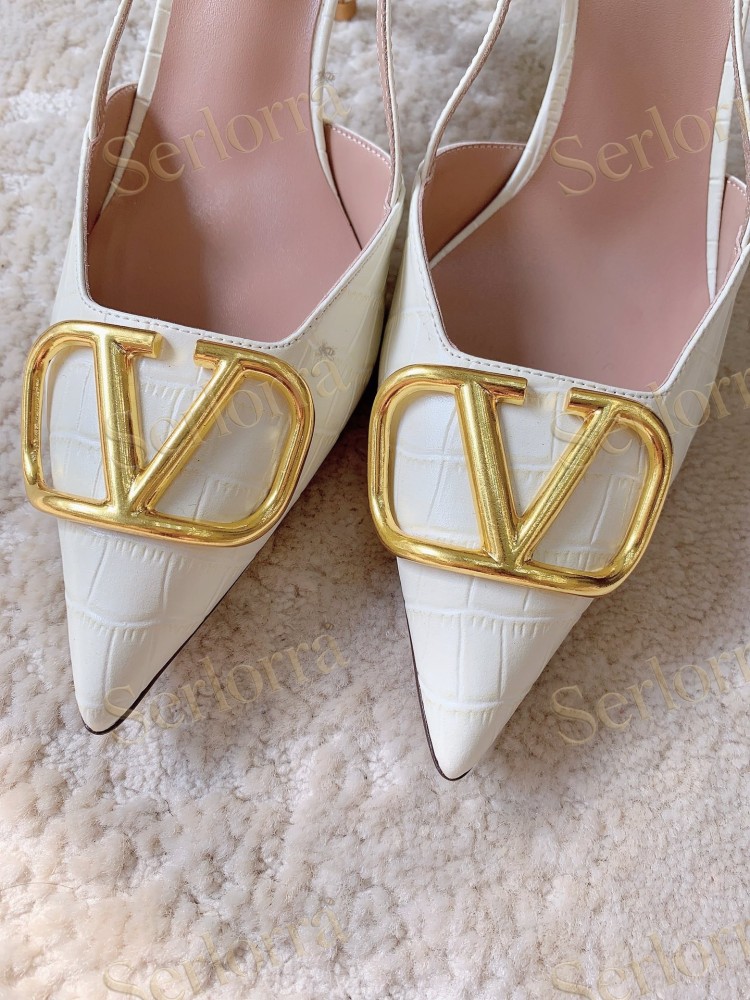 VALENTINO BURGUNDY CROC‑EFFECT LEATHER V‑LOGO SLINGBACK STILETTO PUMPS