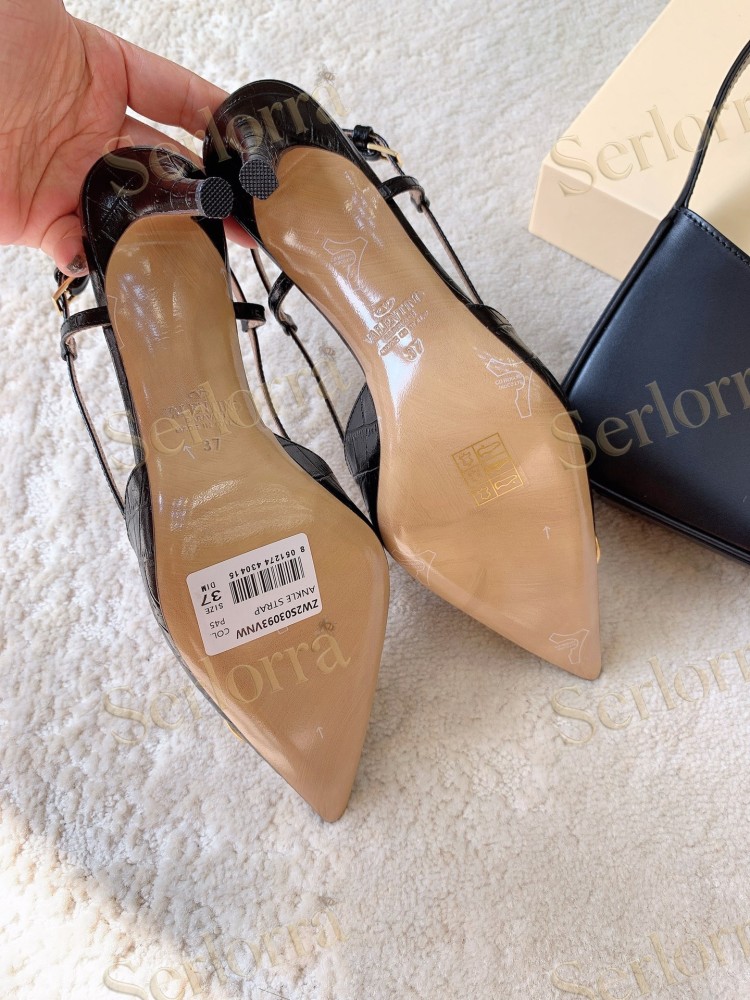 VALENTINO BURGUNDY CROC‑EFFECT LEATHER V‑LOGO SLINGBACK STILETTO PUMPS