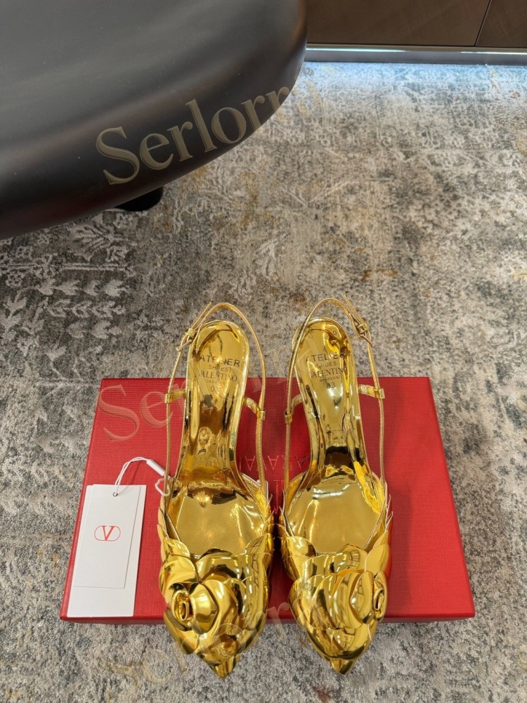 VALENTINO GARAVANI ATELIER 03 ROSE EDITION SILMETALLIC LEATHER SLINGBACK PUMPS