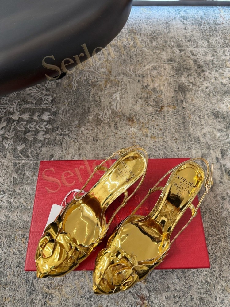 VALENTINO GARAVANI ATELIER 03 ROSE EDITION SILMETALLIC LEATHER SLINGBACK PUMPS