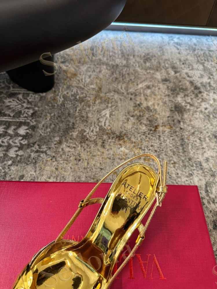 VALENTINO GARAVANI ATELIER 03 ROSE EDITION SILMETALLIC LEATHER SLINGBACK PUMPS