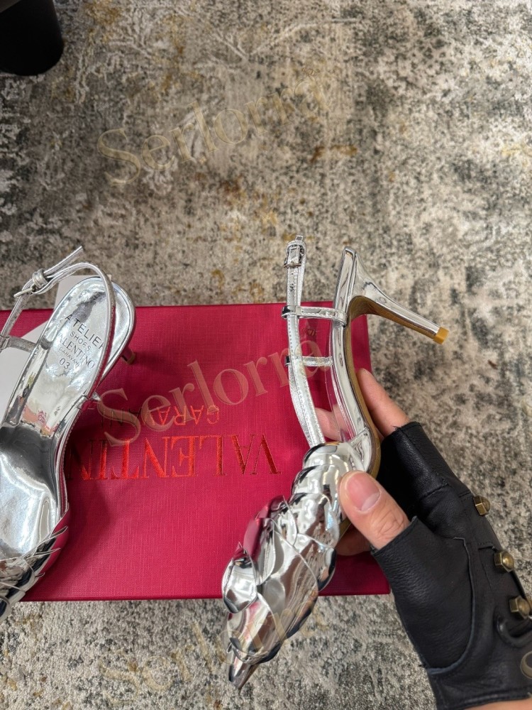 VALENTINO GARAVANI ATELIER 03 ROSE EDITION SILMETALLIC LEATHER SLINGBACK PUMPS