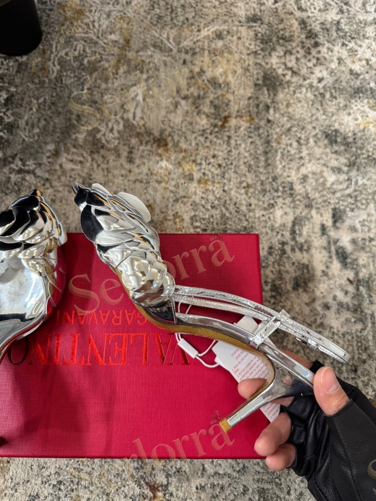 VALENTINO GARAVANI ATELIER 03 ROSE EDITION SILMETALLIC LEATHER SLINGBACK PUMPS