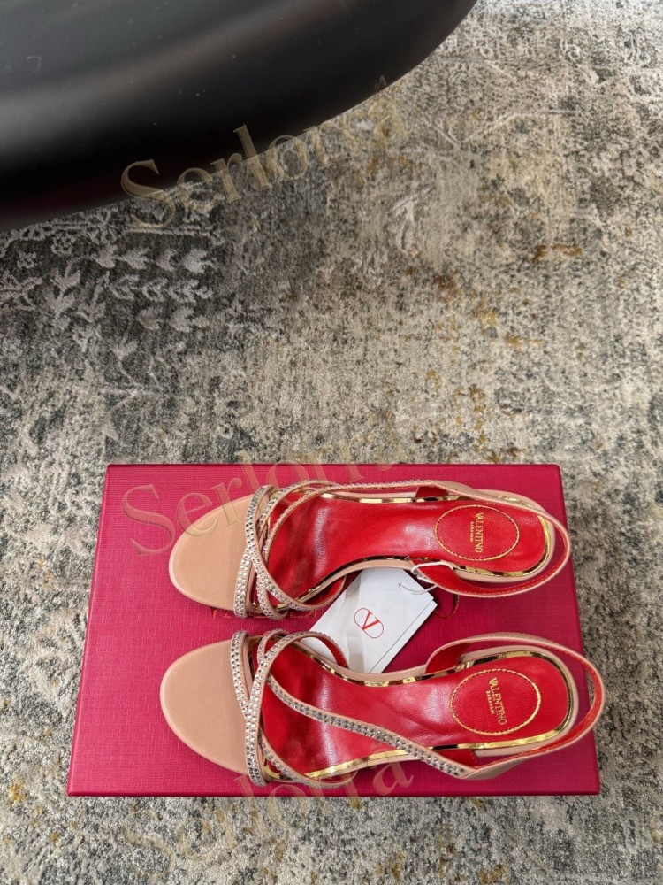 VALENTINO GARAVANI LEATHER CRYSTAL‑EMBELLISHED CROSS‑STRAP SLINGBACK HIGH‑HEEL SANDALS