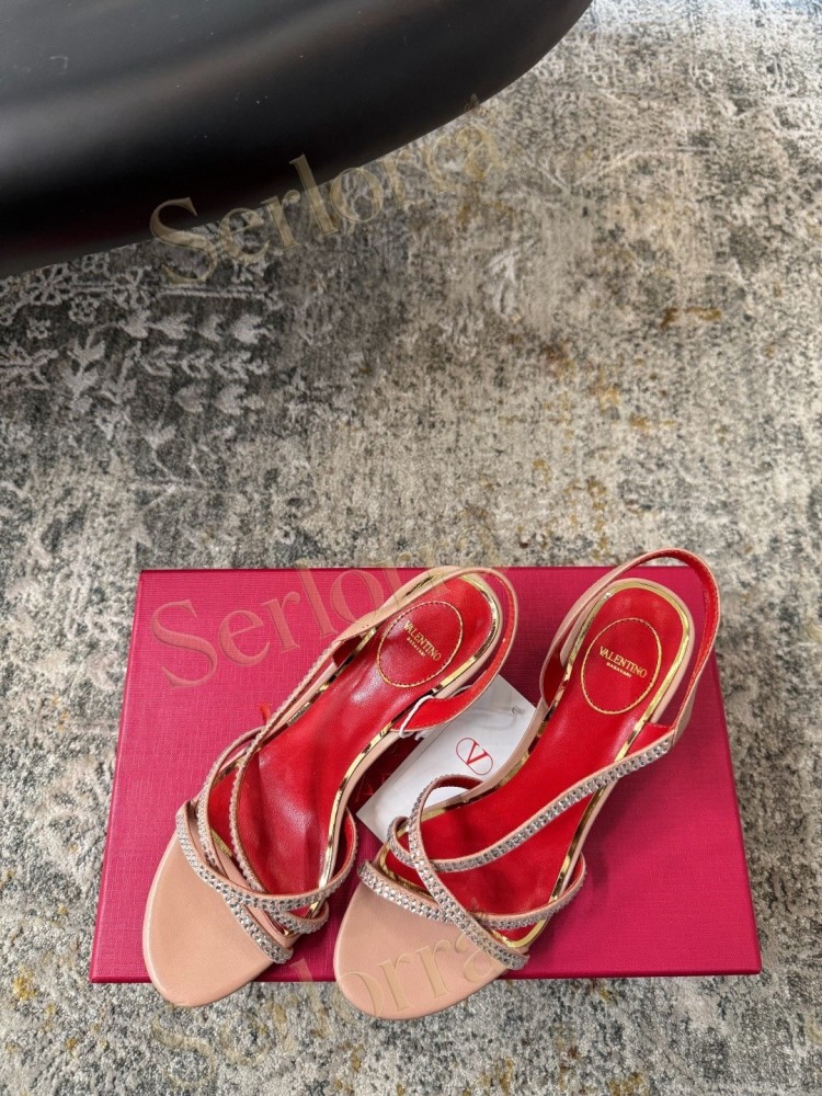 VALENTINO GARAVANI LEATHER CRYSTAL‑EMBELLISHED CROSS‑STRAP SLINGBACK HIGH‑HEEL SANDALS
