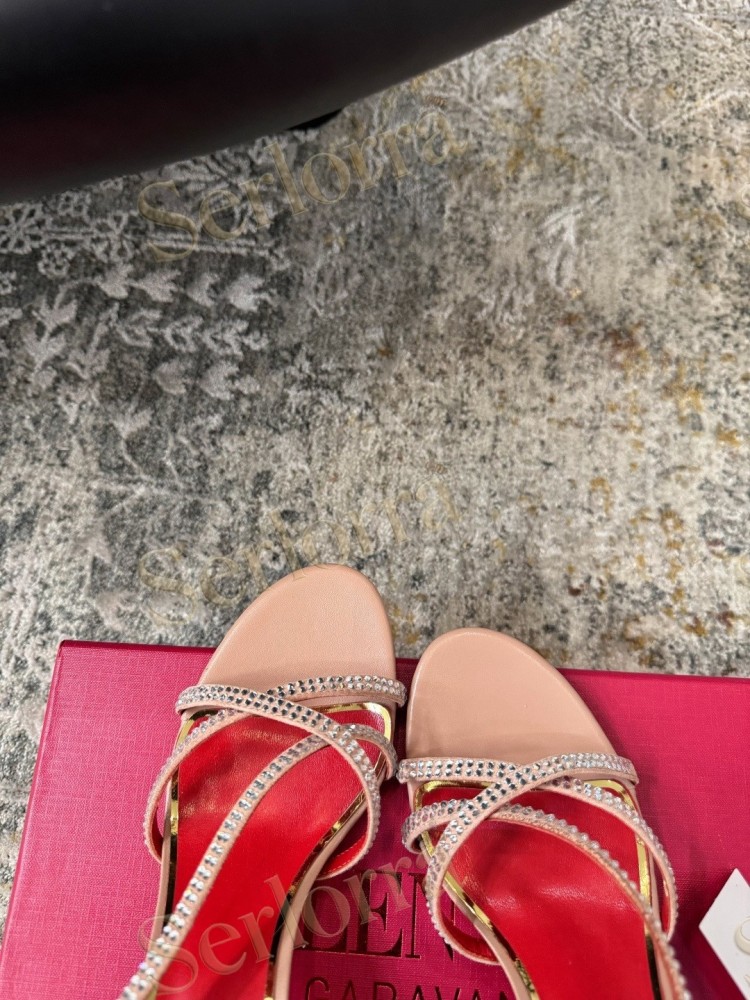 VALENTINO GARAVANI LEATHER CRYSTAL‑EMBELLISHED CROSS‑STRAP SLINGBACK HIGH‑HEEL SANDALS