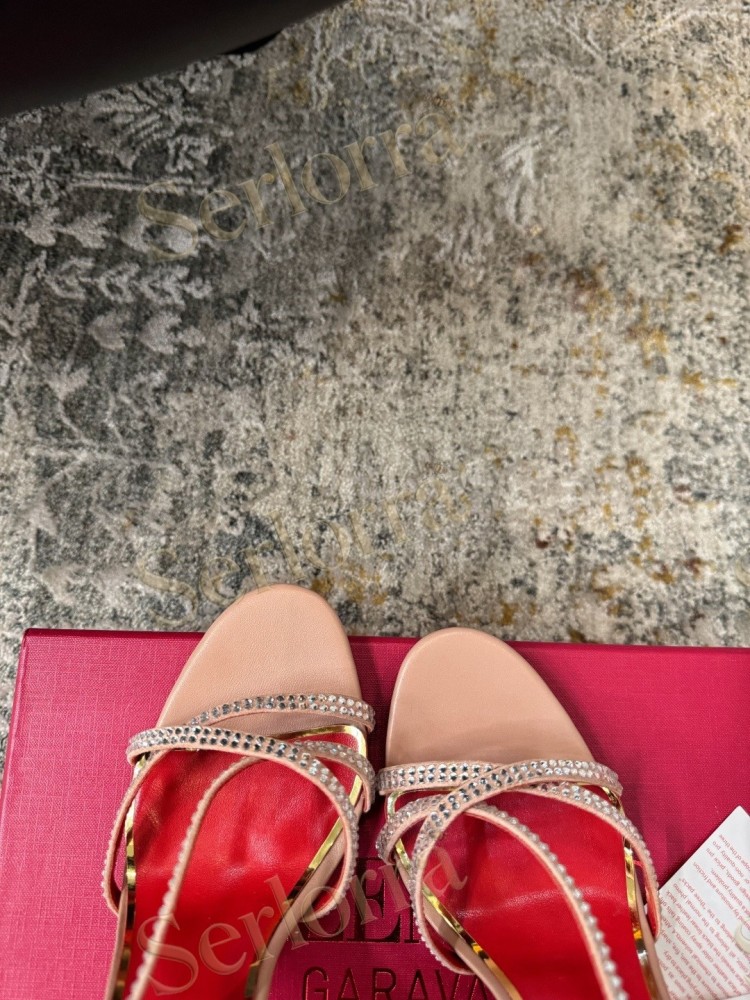 VALENTINO GARAVANI LEATHER CRYSTAL‑EMBELLISHED CROSS‑STRAP SLINGBACK HIGH‑HEEL SANDALS