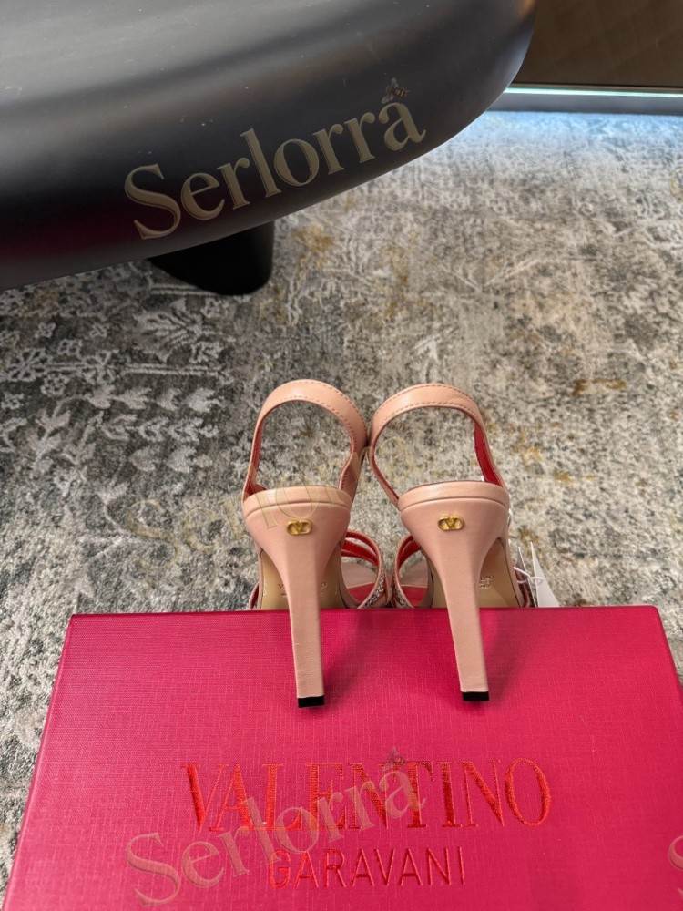 VALENTINO GARAVANI LEATHER CRYSTAL‑EMBELLISHED CROSS‑STRAP SLINGBACK HIGH‑HEEL SANDALS