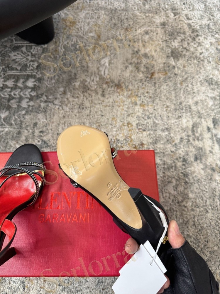 VALENTINO GARAVANI LEATHER CRYSTAL‑EMBELLISHED CROSS‑STRAP SLINGBACK HIGH‑HEEL SANDALS