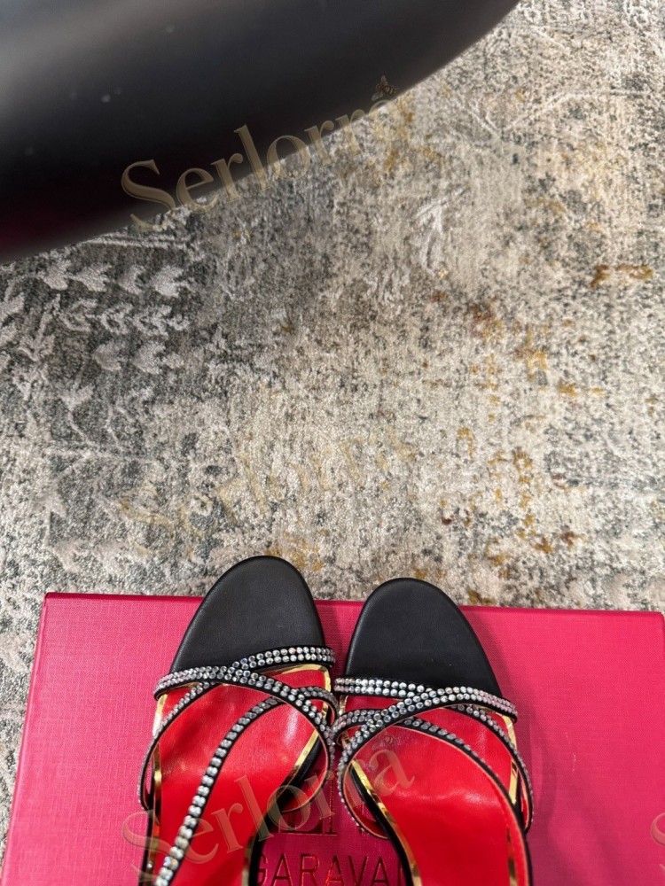 VALENTINO GARAVANI LEATHER CRYSTAL‑EMBELLISHED CROSS‑STRAP SLINGBACK HIGH‑HEEL SANDALS