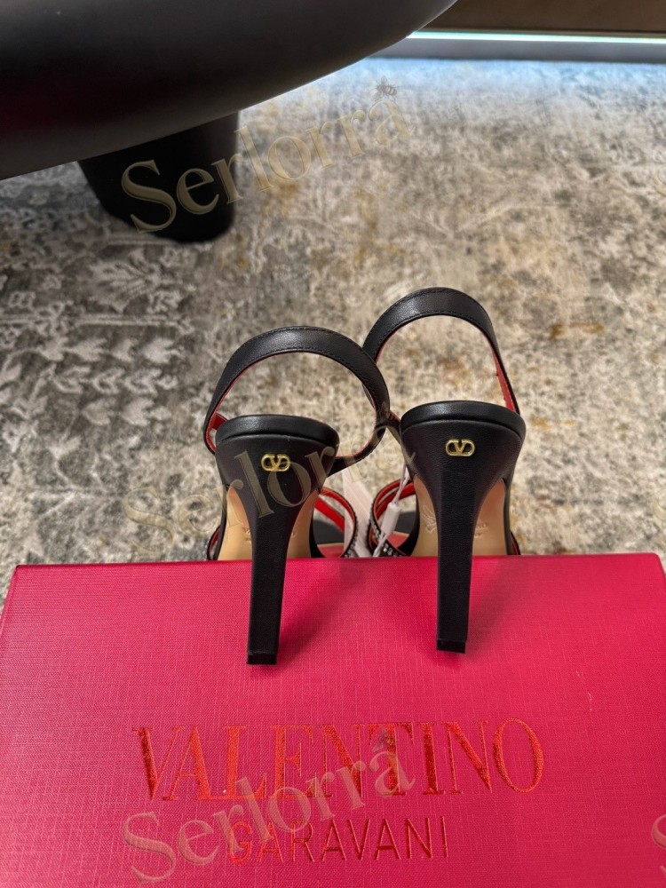 VALENTINO GARAVANI LEATHER CRYSTAL‑EMBELLISHED CROSS‑STRAP SLINGBACK HIGH‑HEEL SANDALS
