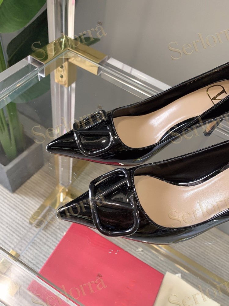 VALENTINO GARAVANI VLOGO SIGNATURE PATENT LEATHER POINTED‑TOE PUMPS