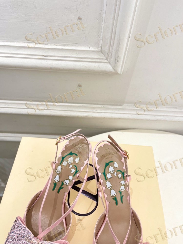 VALENTINO SATIN CRYSTAL‑EMBELLISHED BOW SLINGBACK STILETTO PUMPS