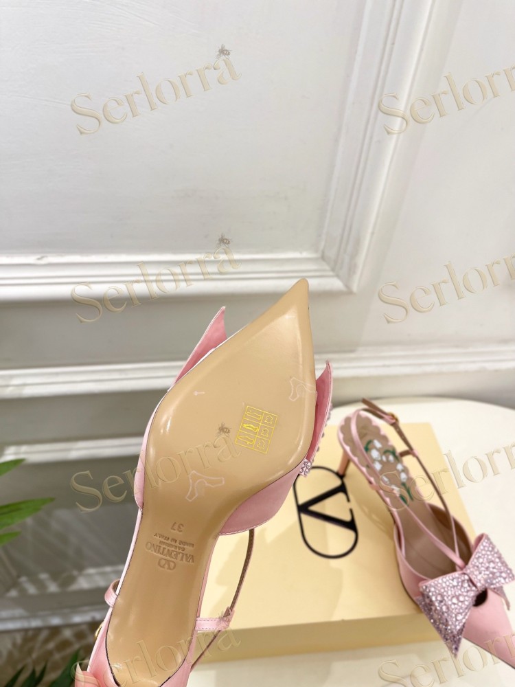 VALENTINO SATIN CRYSTAL‑EMBELLISHED BOW SLINGBACK STILETTO PUMPS