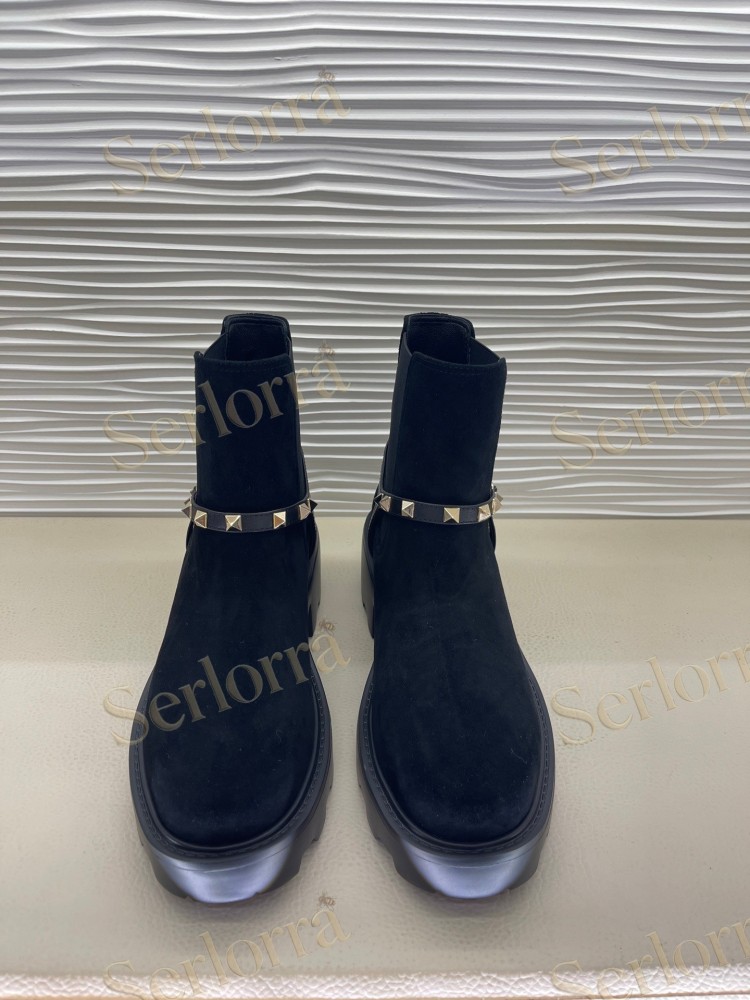 VALENTINO GARAVANI BLACK SUEDE ROCKSTUD STRAP CHELSEA ANKLE BOOTS