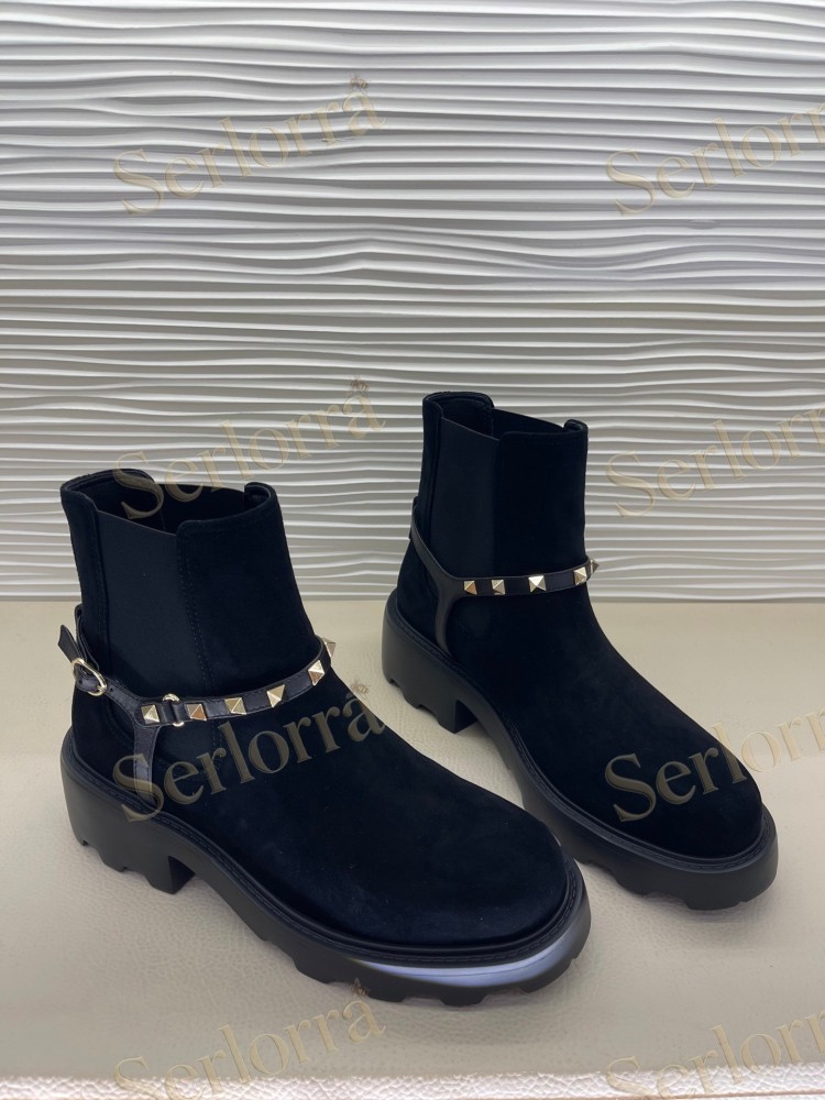 VALENTINO GARAVANI BLACK SUEDE ROCKSTUD STRAP CHELSEA ANKLE BOOTS