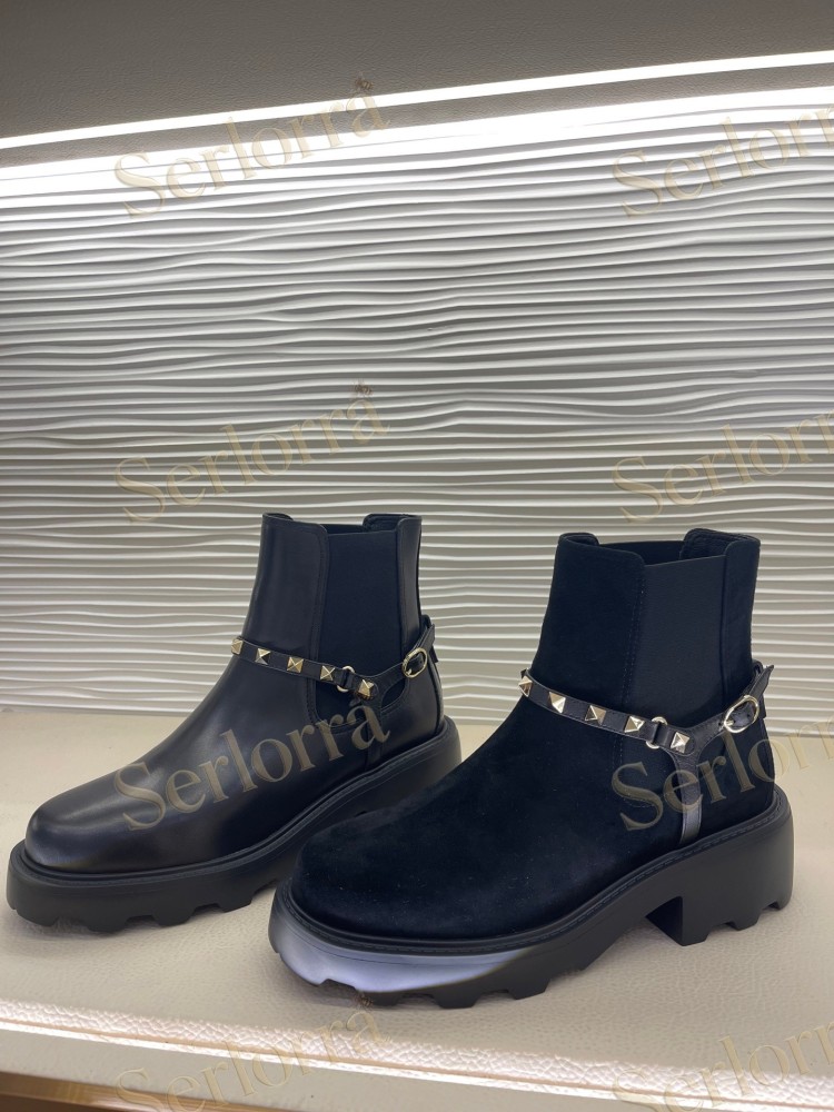VALENTINO GARAVANI BLACK SUEDE ROCKSTUD STRAP CHELSEA ANKLE BOOTS