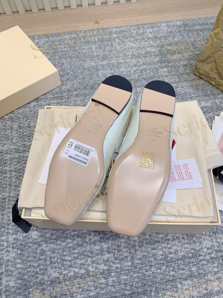 VALENTINO GARAVANI LEATHER ROMAN STUD CUT‑OUT MARY JANE FLATS