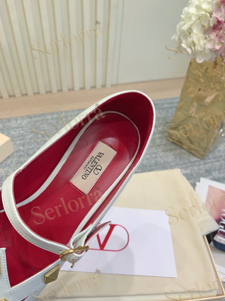 VALENTINO GARAVANI LEATHER ROMAN STUD CUT‑OUT MARY JANE FLATS