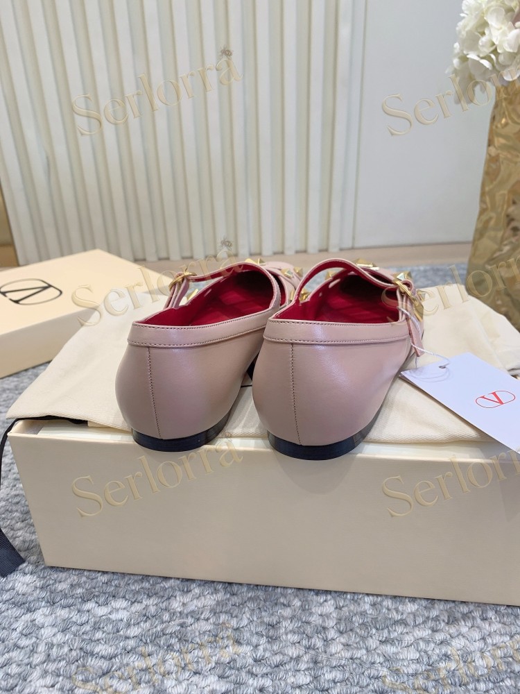 VALENTINO GARAVANI LEATHER ROMAN STUD CUT‑OUT MARY JANE FLATS