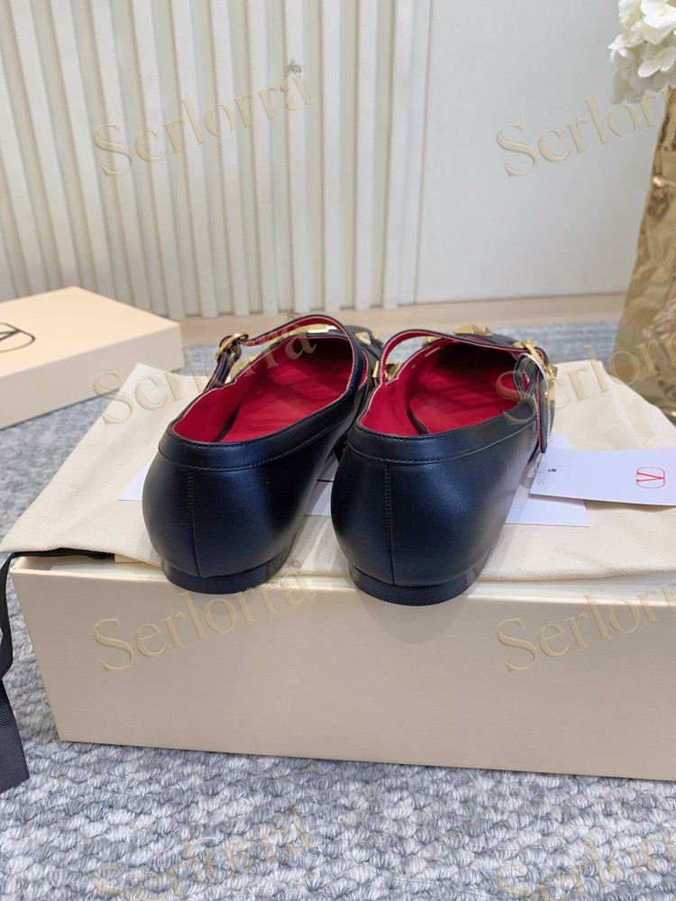 VALENTINO GARAVANI LEATHER ROMAN STUD CUT‑OUT MARY JANE FLATS