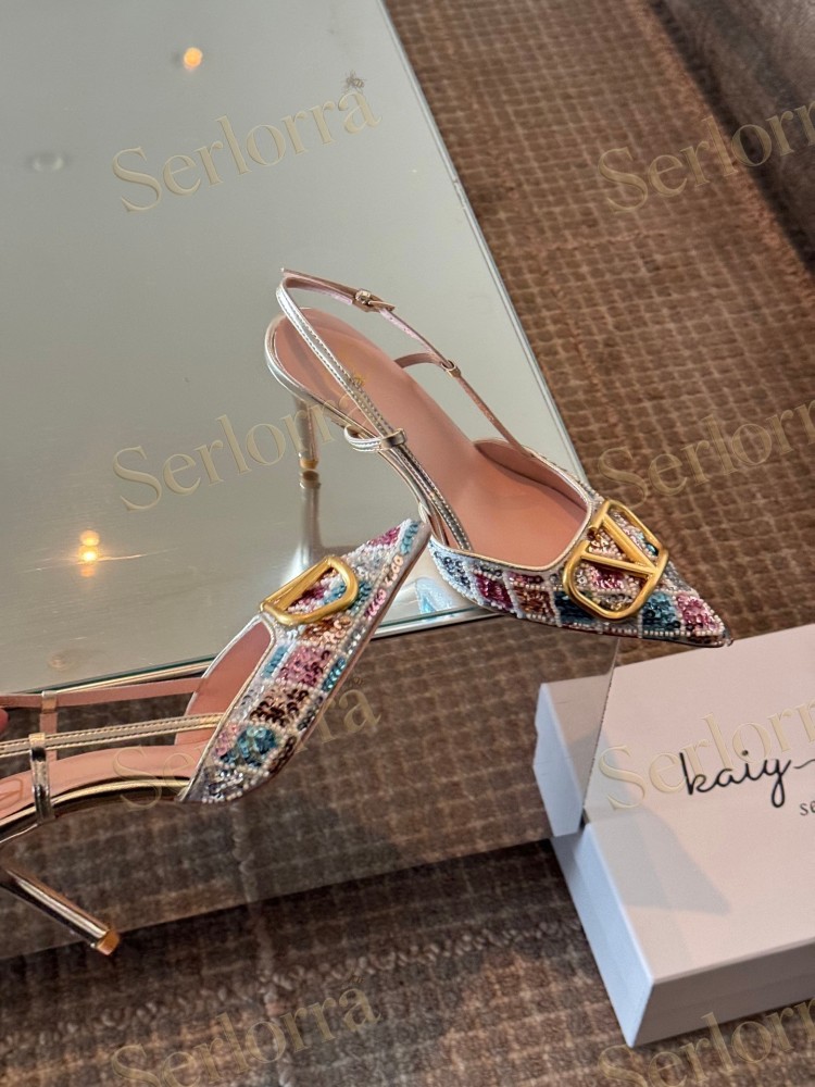 VALENTINO GARAVANI MULTICOLOR SEQUIN‑EMBELLISHED VLOGO SLINGBACK STILETTO PUMPS