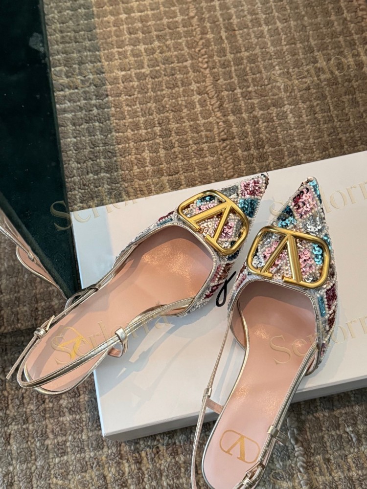 VALENTINO GARAVANI MULTICOLOR SEQUIN‑EMBELLISHED VLOGO SLINGBACK STILETTO PUMPS
