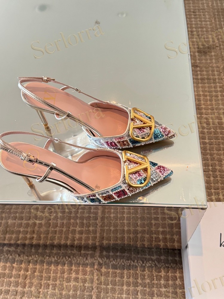 VALENTINO GARAVANI MULTICOLOR SEQUIN‑EMBELLISHED VLOGO SLINGBACK STILETTO PUMPS