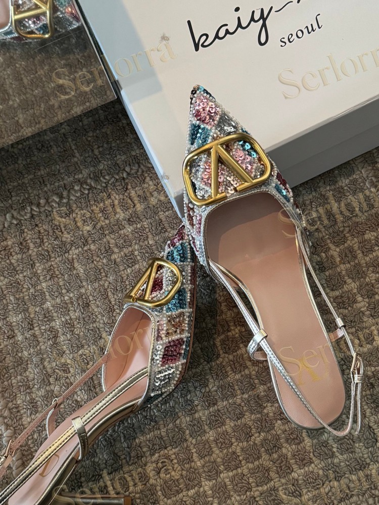 VALENTINO GARAVANI MULTICOLOR SEQUIN‑EMBELLISHED VLOGO SLINGBACK STILETTO PUMPS