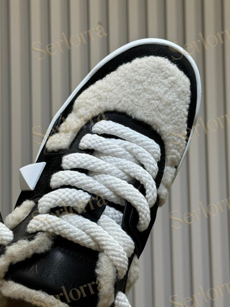 VALENTINO GARAVANI ONE STUD XL LEATHER AND SHEARLING PLATFORM SNEAKERS