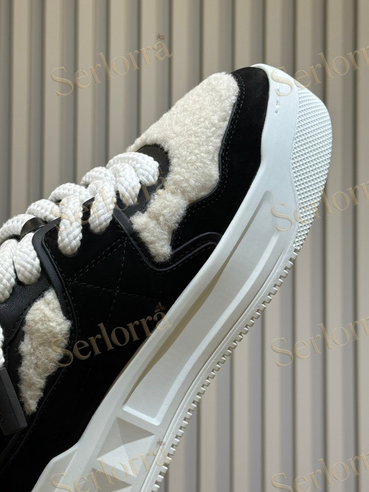 VALENTINO GARAVANI ONE STUD XL LEATHER AND SHEARLING PLATFORM SNEAKERS