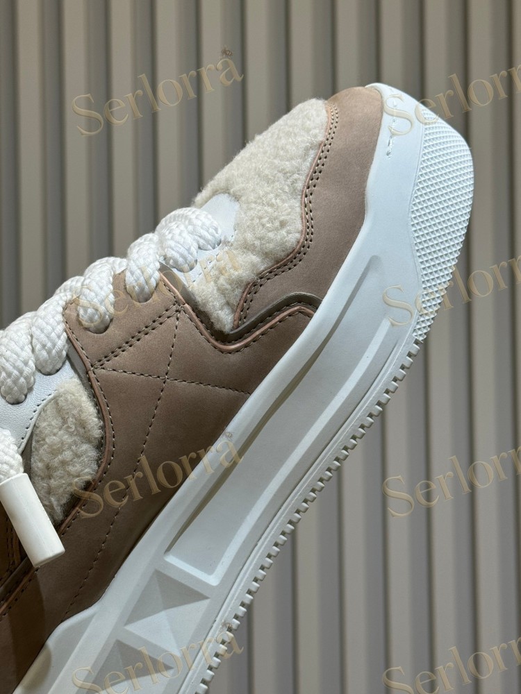 VALENTINO GARAVANI ONE STUD XL LEATHER AND SHEARLING PLATFORM SNEAKERS
