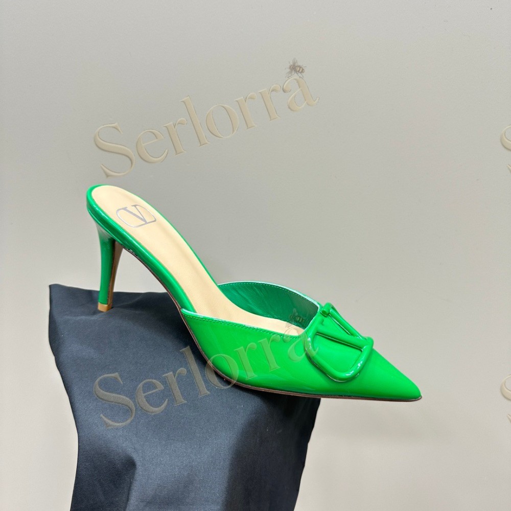 VALENTINO GARAVANI VLOGO PATENT LEATHER POINTED‑TOE STILETTO MULES