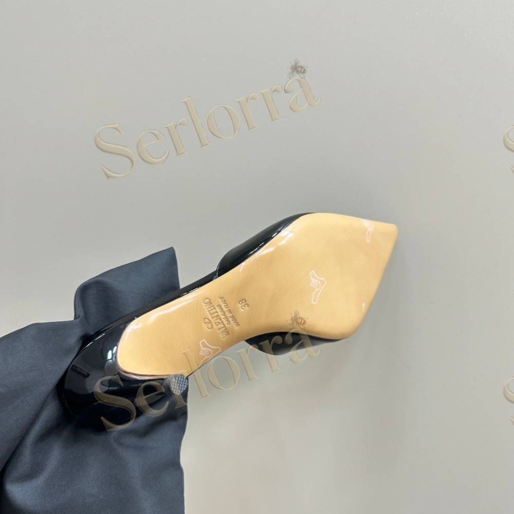 VALENTINO GARAVANI VLOGO PATENT LEATHER POINTED‑TOE STILETTO MULES
