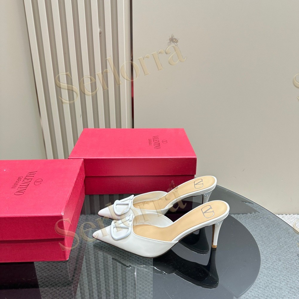 VALENTINO GARAVANI VLOGO PATENT LEATHER POINTED‑TOE STILETTO MULES