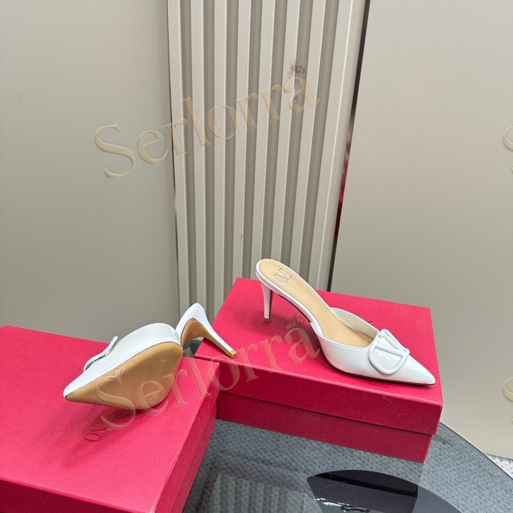 VALENTINO GARAVANI VLOGO PATENT LEATHER POINTED‑TOE STILETTO MULES