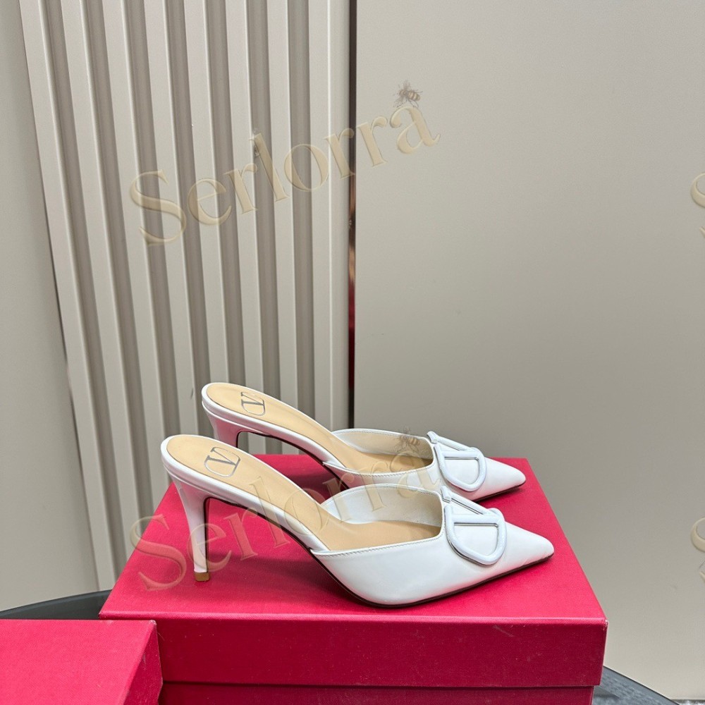 VALENTINO GARAVANI VLOGO PATENT LEATHER POINTED‑TOE STILETTO MULES