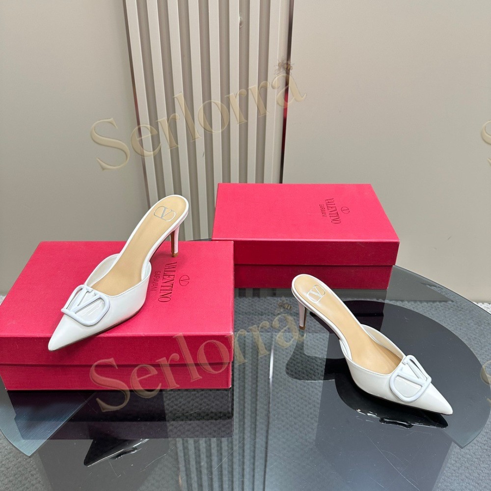 VALENTINO GARAVANI VLOGO PATENT LEATHER POINTED‑TOE STILETTO MULES