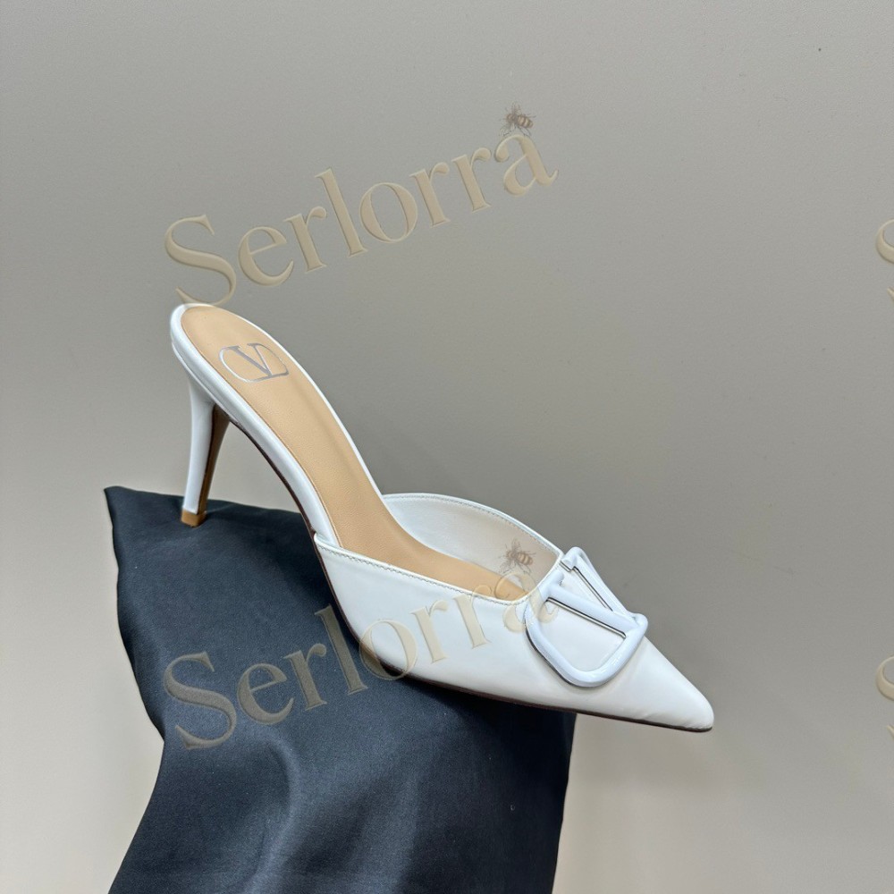 VALENTINO GARAVANI VLOGO PATENT LEATHER POINTED‑TOE STILETTO MULES