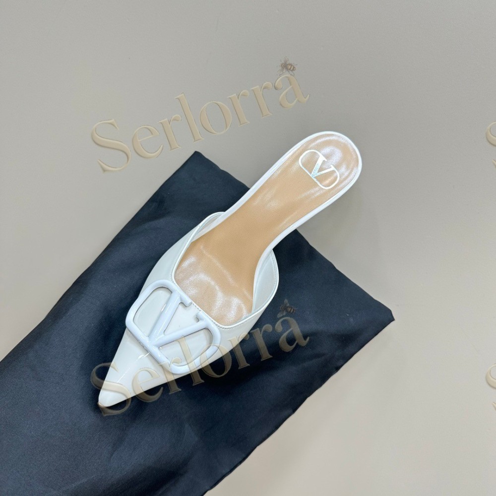 VALENTINO GARAVANI VLOGO PATENT LEATHER POINTED‑TOE STILETTO MULES