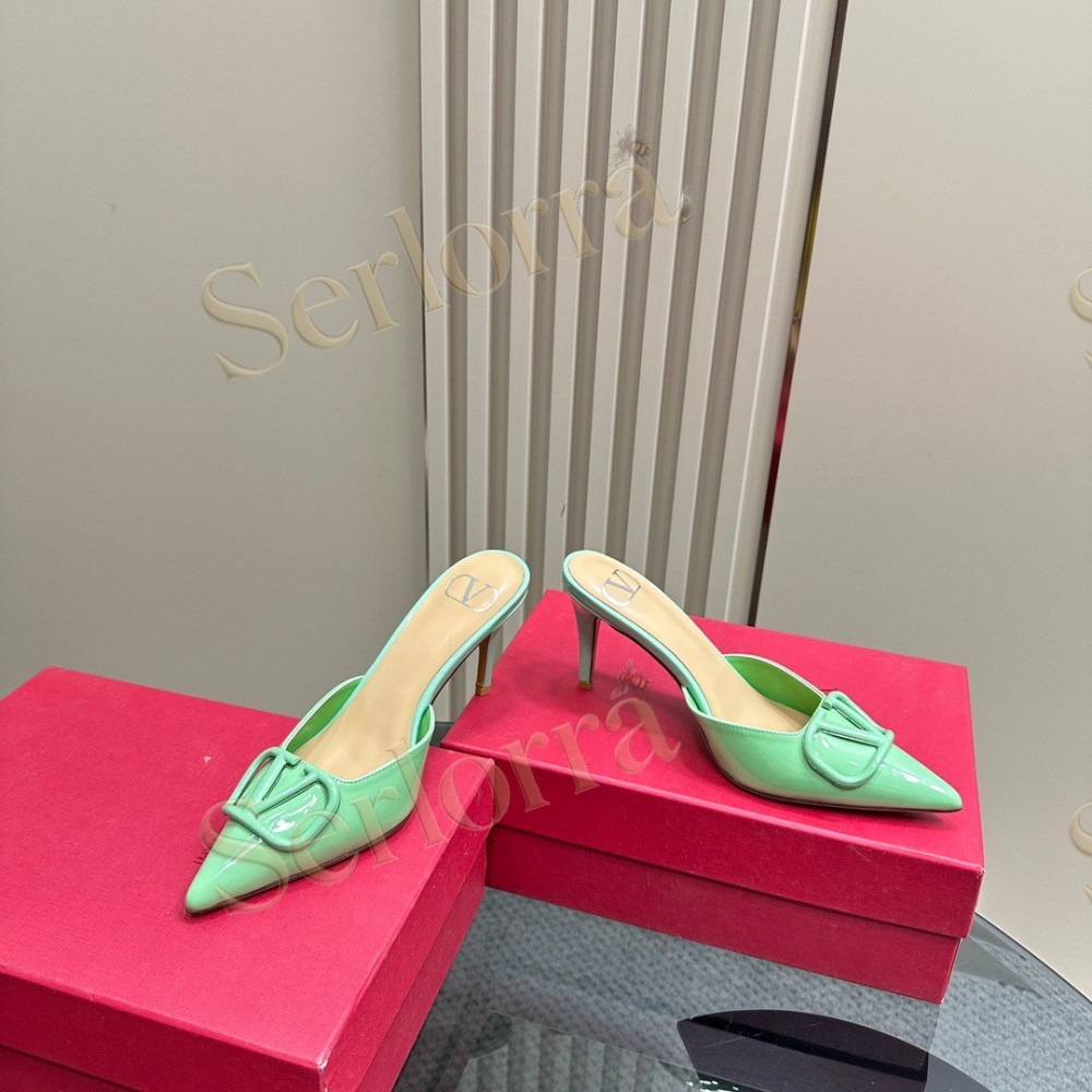 VALENTINO GARAVANI VLOGO PATENT LEATHER POINTED‑TOE STILETTO MULES